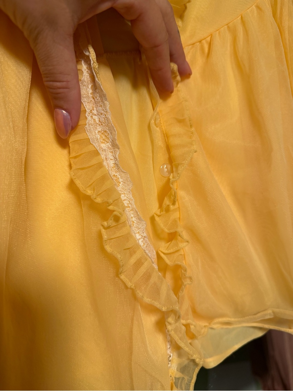 Sheer Ruffle-Trim Yellow Blouse - Picture 3 of 4